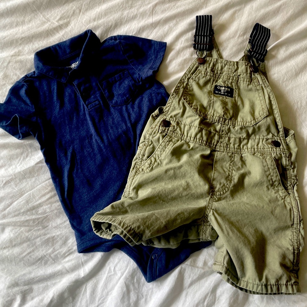 Baby Boys OshKosh B’gosh Shorts Overalls and Short Sleeve Polo.